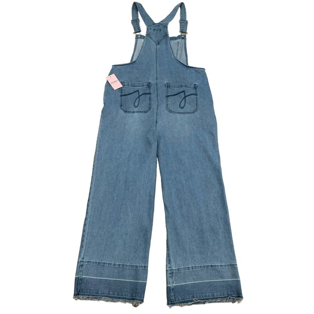 Juicy Couture Wide Leg Denim Stretch Casual Cotton Raw Hem Overalls XXL - Picture 4 of 11